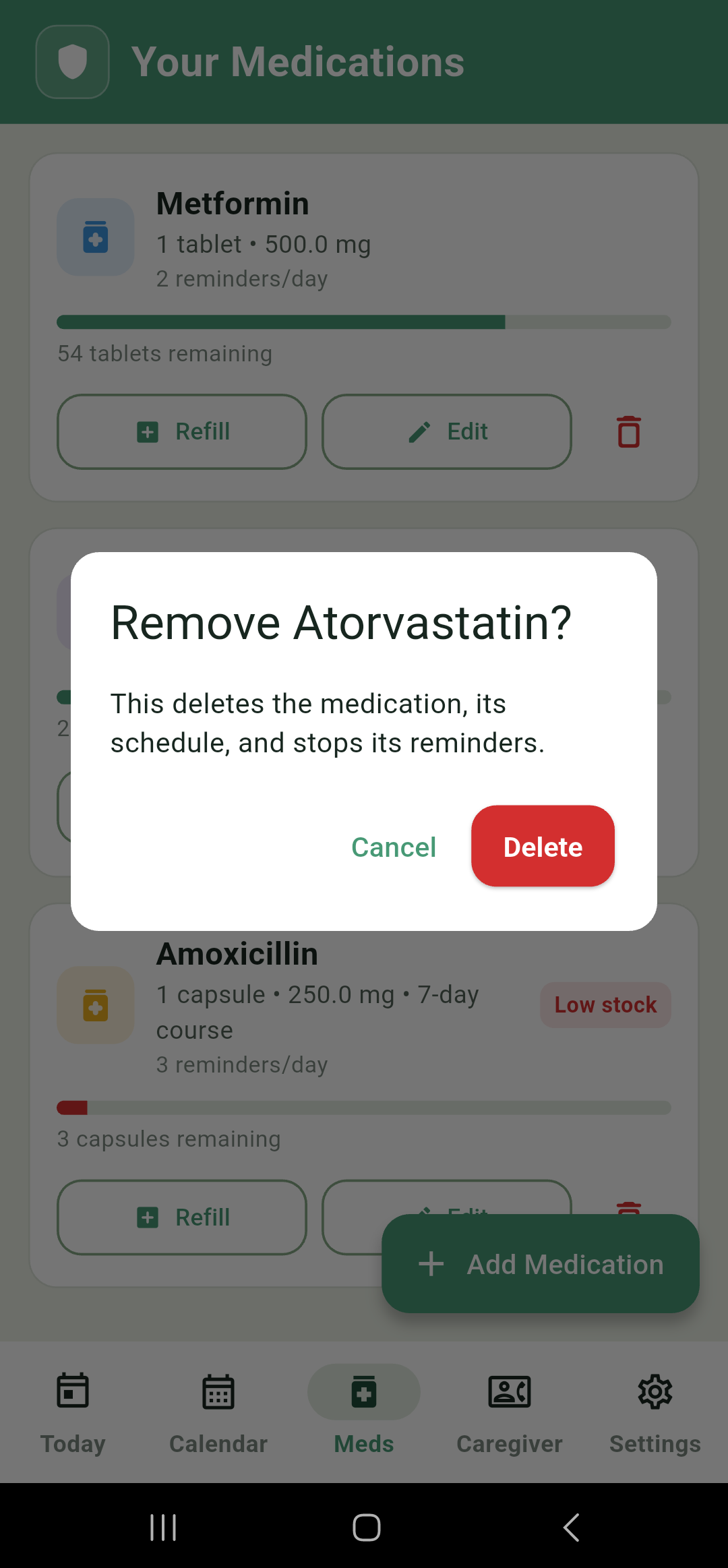 Delete confirmation dialog