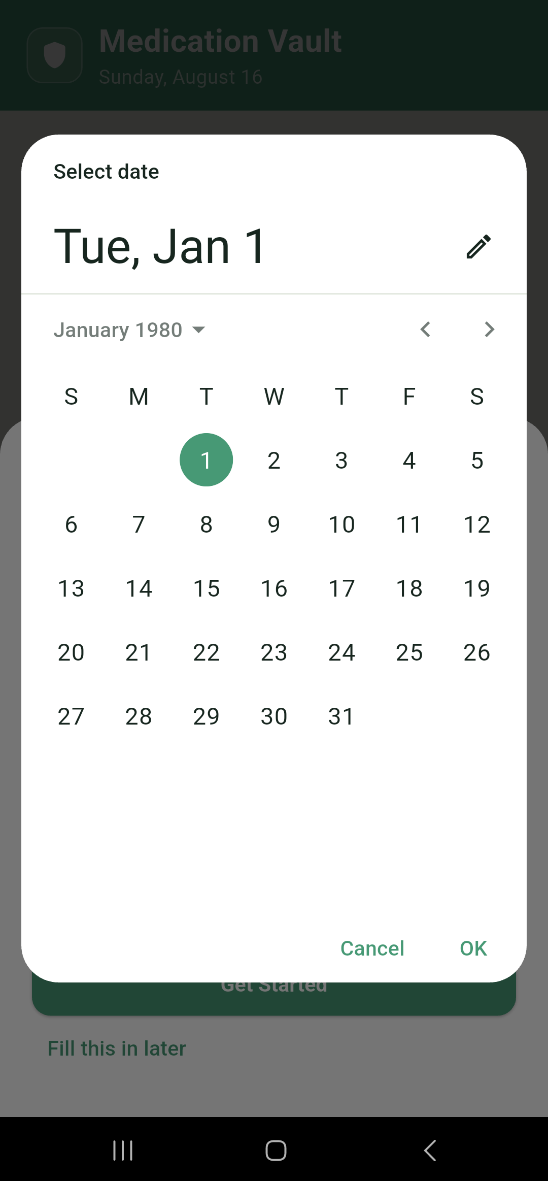 Date of birth calendar picker